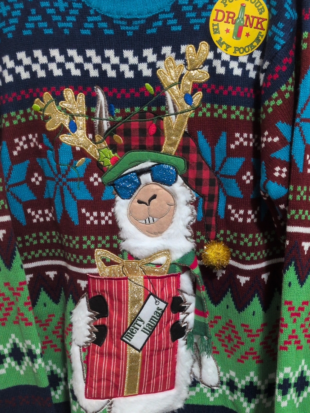 Llama With Drink Pocket Ugly Sweater - Picture 2 of 4